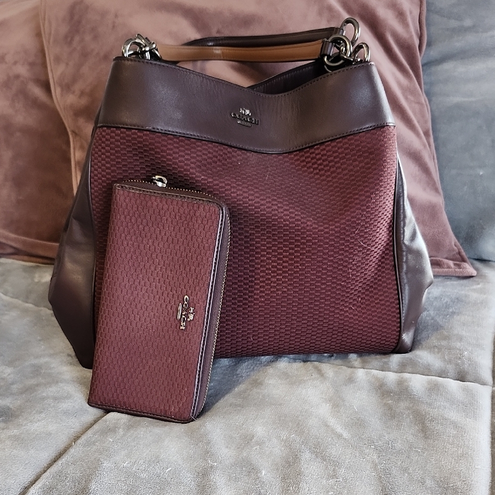 Coach Jaquard & Leather Bag with matching Wallet